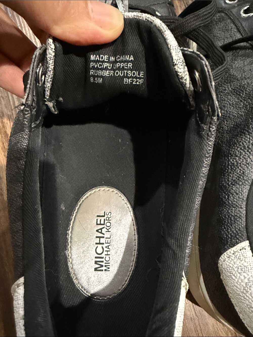 Michael Kors Black Leather & Monogram Logo Lace-Up Sneakers - Picture 4 of 6